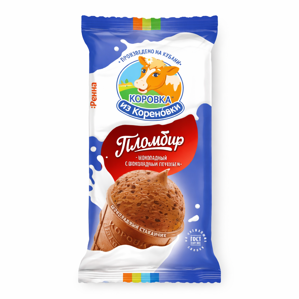 Мороженое пломбир шоколадное с крошкой шоколадного печенья и вкусом печенье-крем в вафельном стаканчике с какао 15%