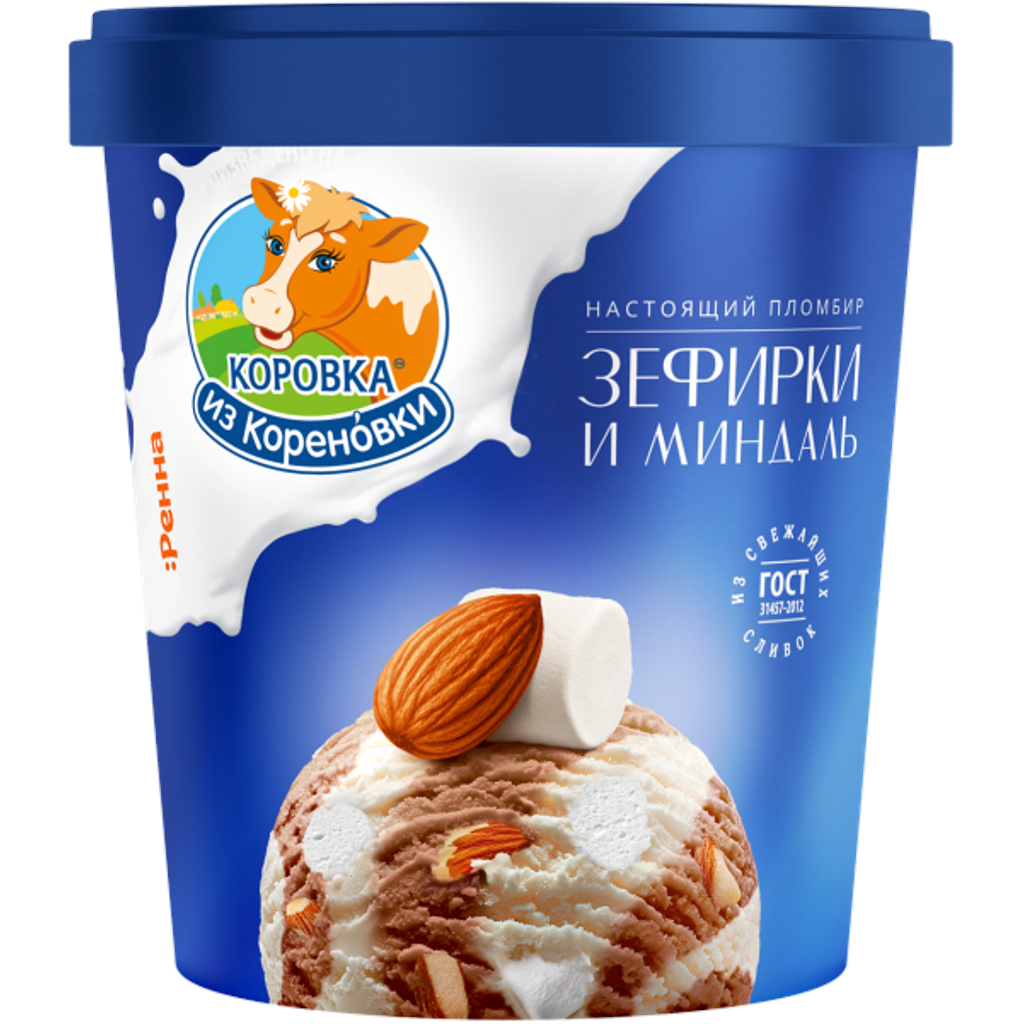 Мороженое пломбир ванильное с зефиром и шоколадом с миндалем 15%