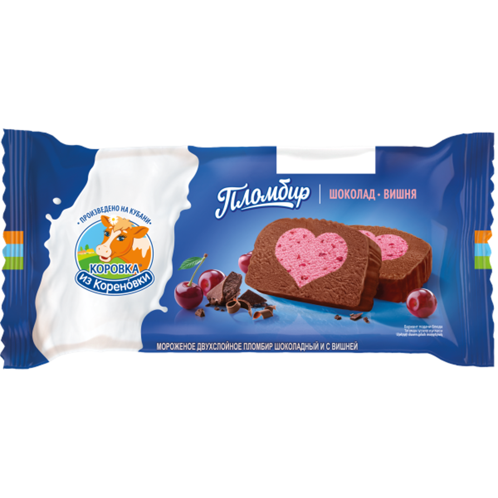 Мороженое двухслойное пломбир шоколадный и с вишней