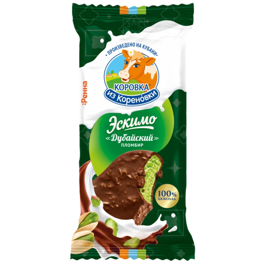 Мороженое пломбир фисташковый с катаифи в молочном шоколаде ..