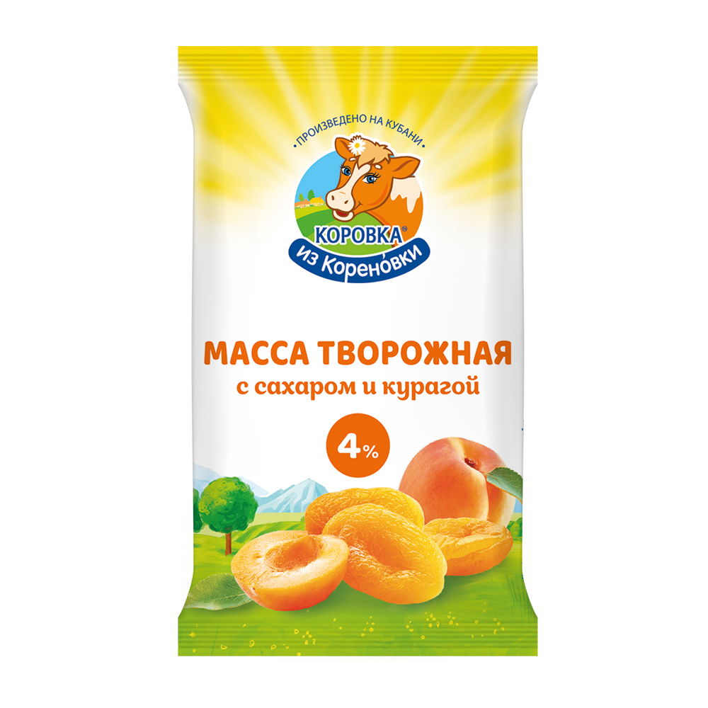Масса творожная с сахаром и курагой 4% 180 г