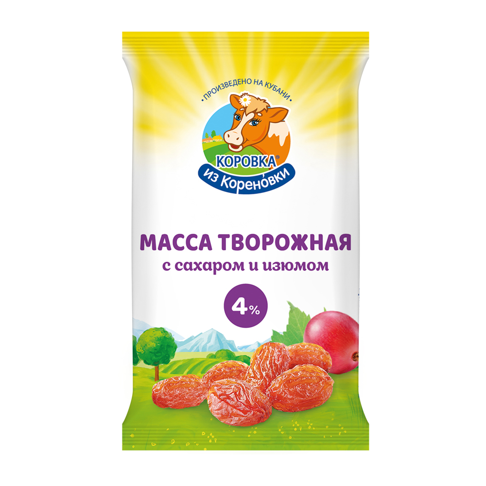 Масса творожная с сахаром и изюмом 4% 180 г